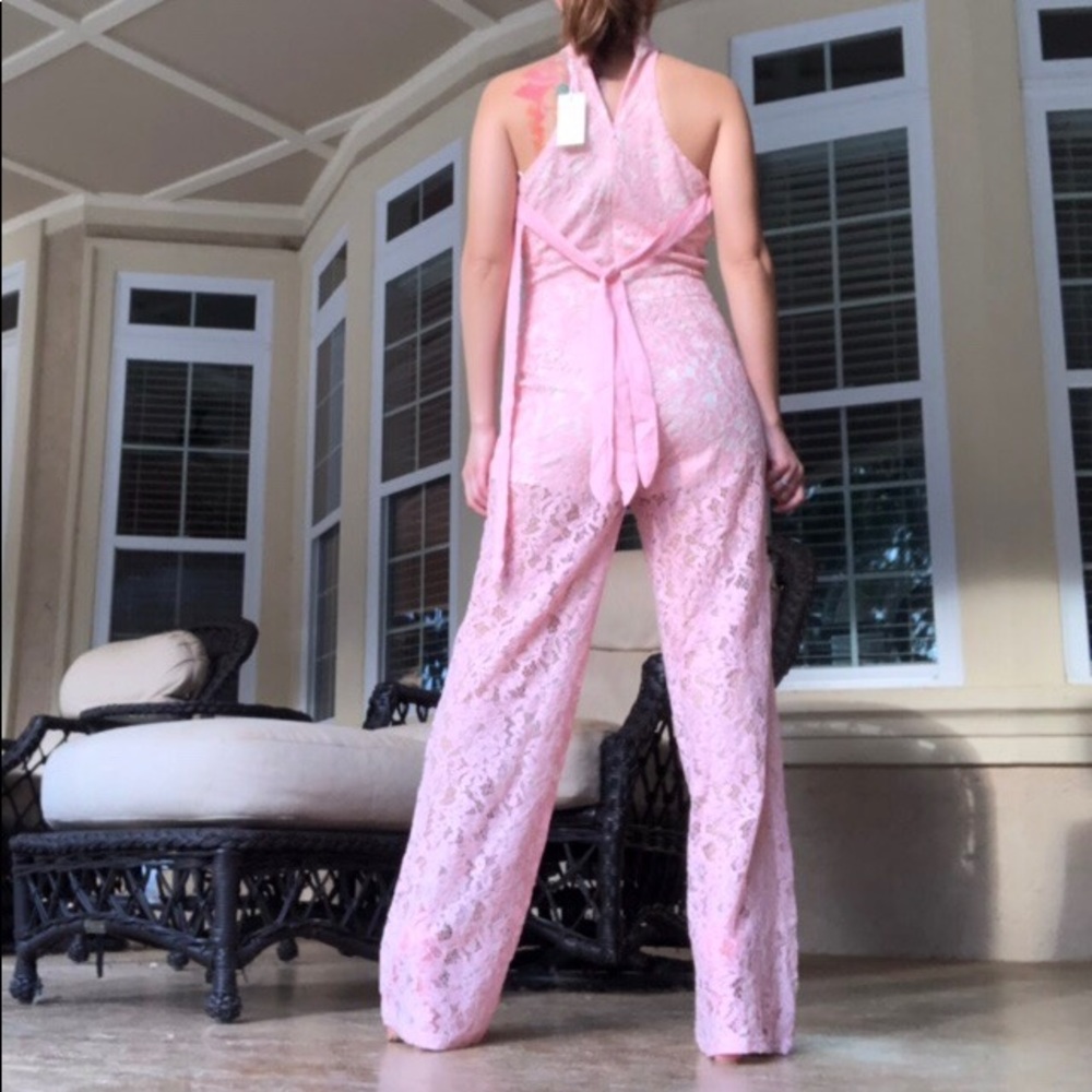 COTTON CANDY PINK LACED JUMPSUIT - Picture 3 of 4